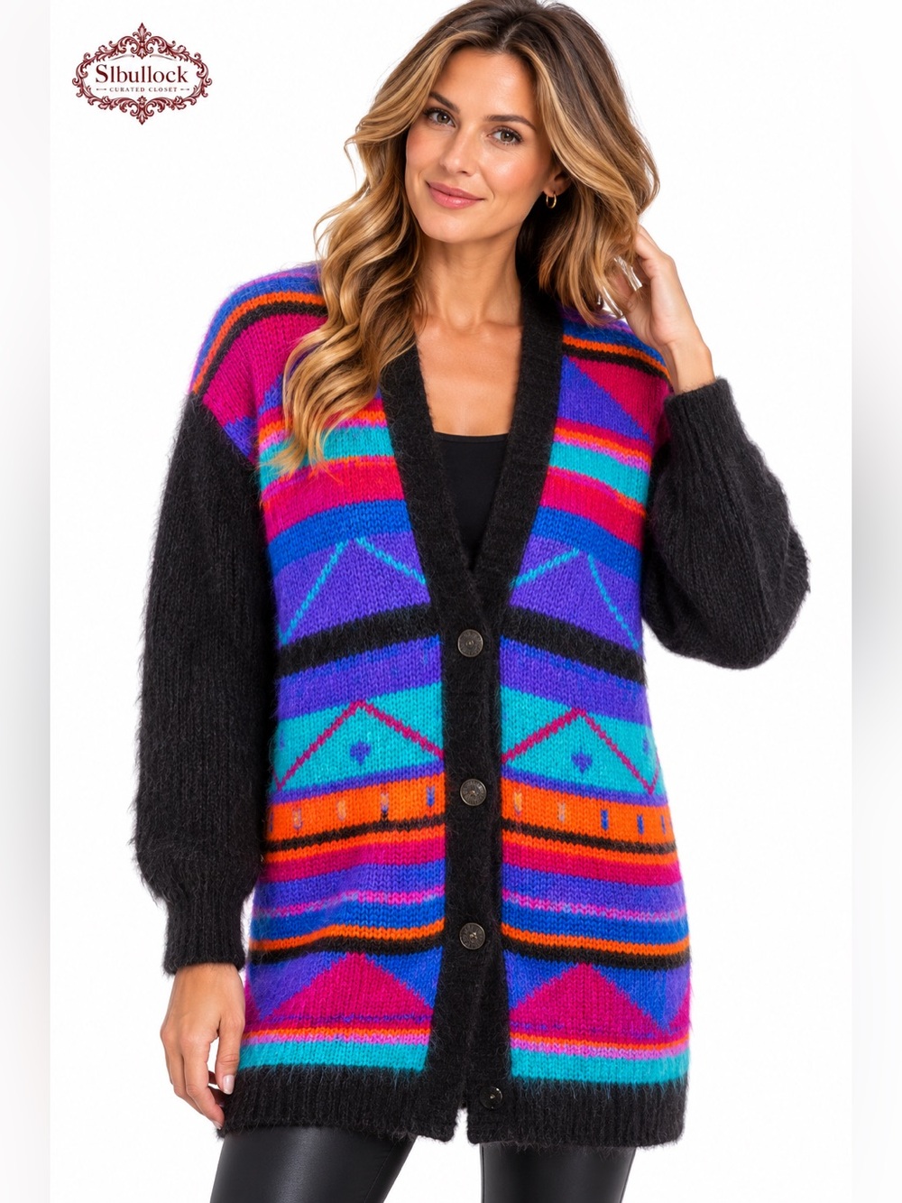 M14 CHU Mohair Blend Geometric Button Cardigan Size Medium